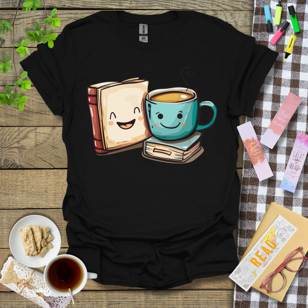Book and Coffee Graphic T Shirt