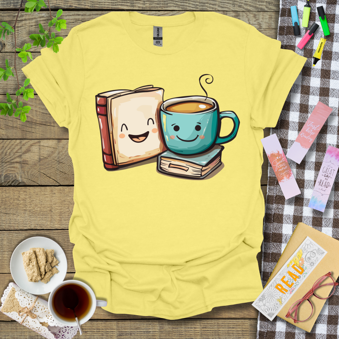 Book and Coffee Graphic T Shirt
