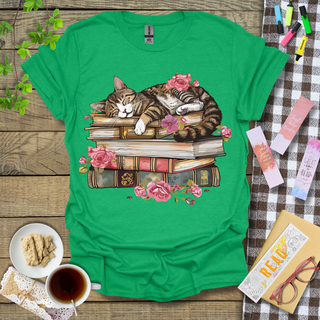 Cute Sleeping Cat On Top Of A Book Graphic T Shirt