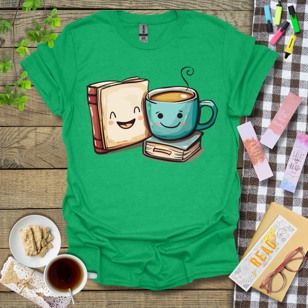 Book and Coffee Graphic T Shirt