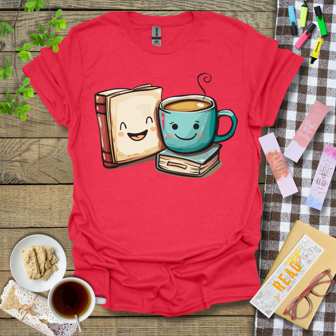 Book and Coffee Graphic T Shirt