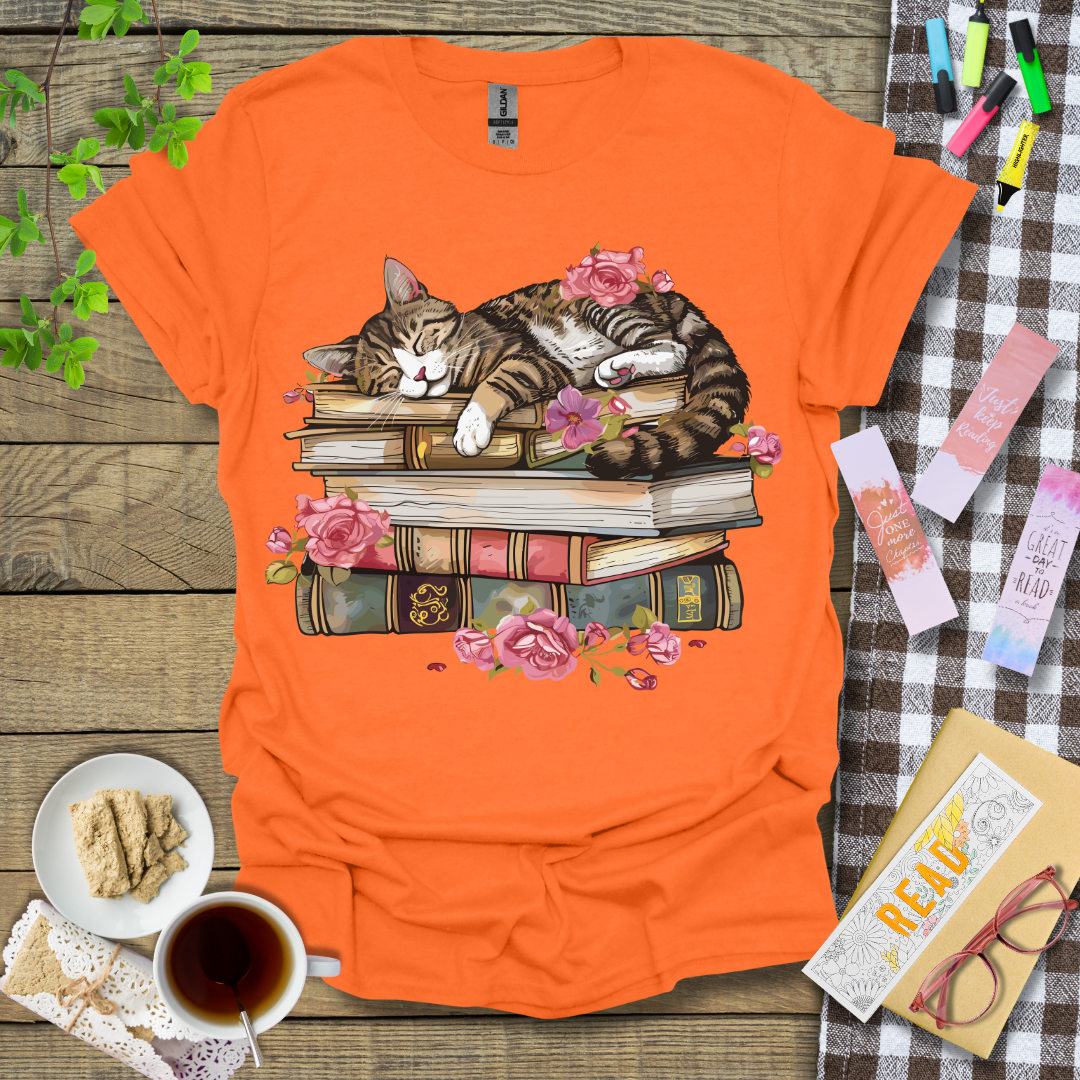 Cute Sleeping Cat On Top Of A Book Graphic T Shirt