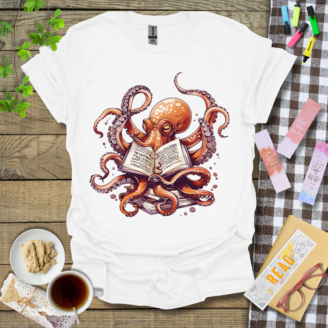 Reading Octopus Graphic T Shirt