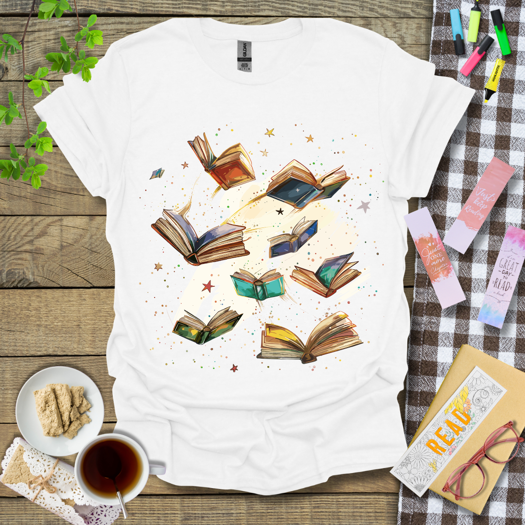 Magical Flying Books Graphic T Shirt