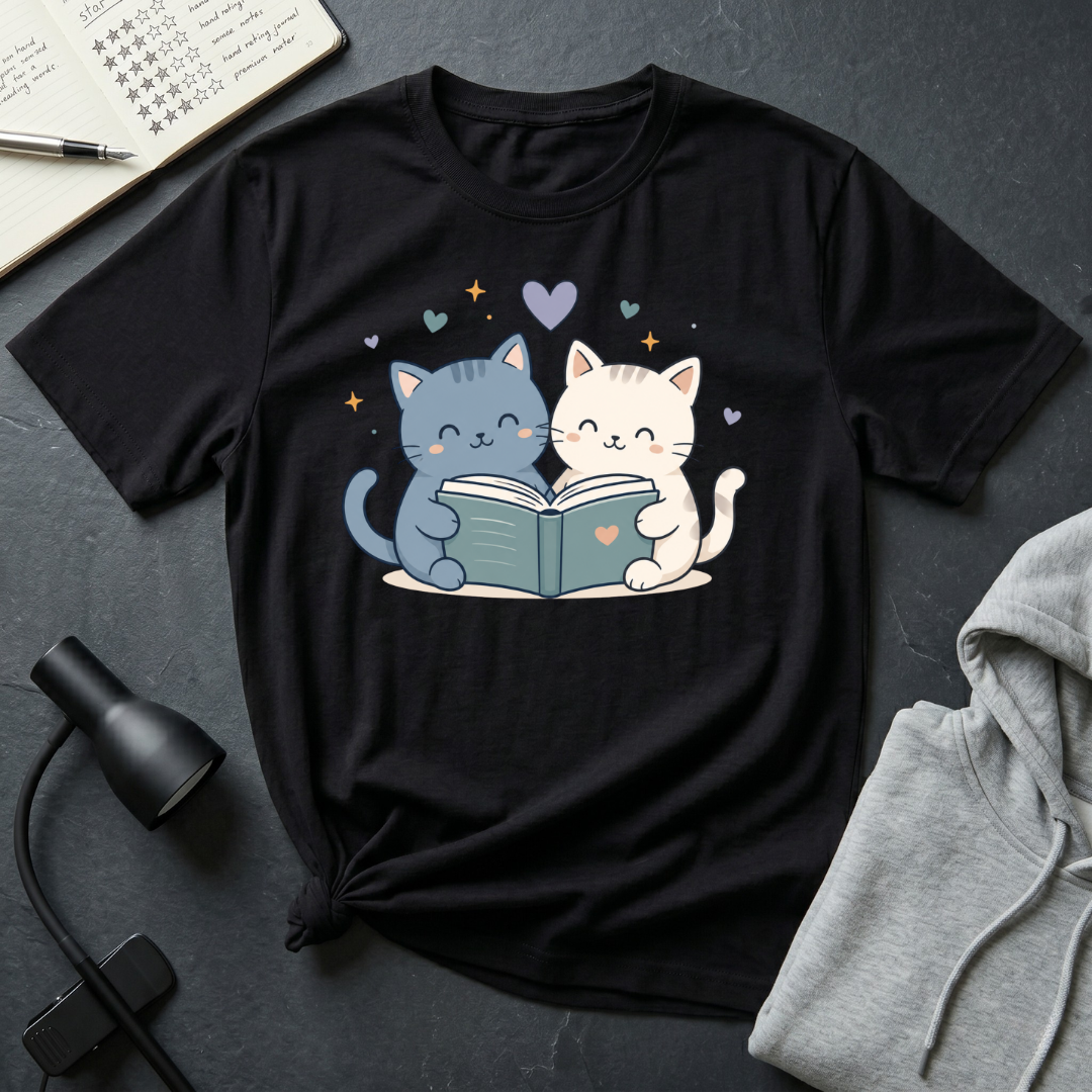 Couple Cat Reading T Shirt