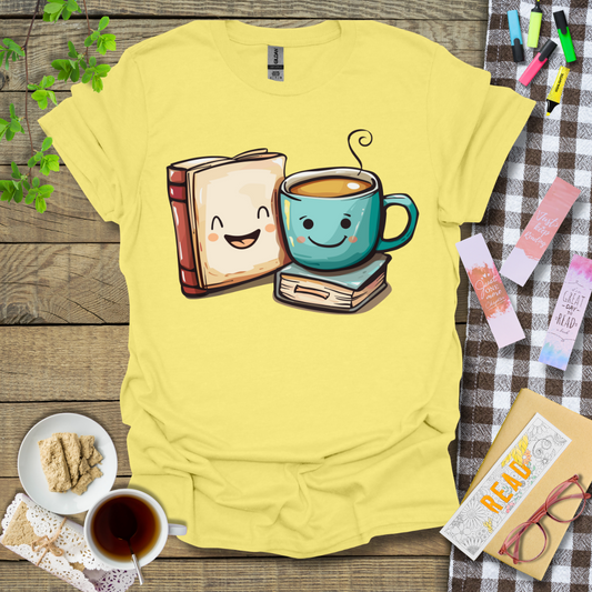 Book and Coffee Graphic T Shirt