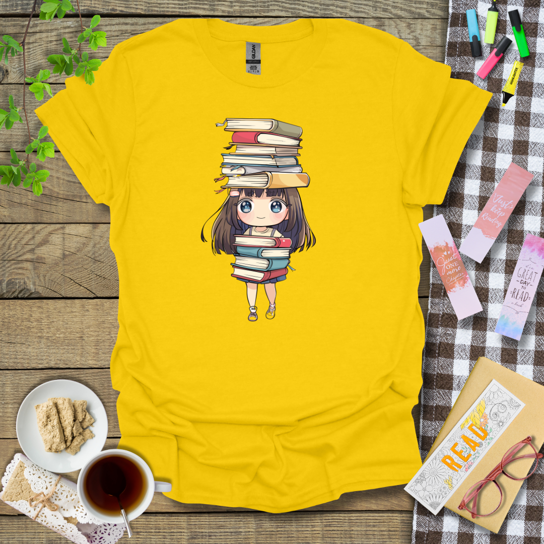Cute Girl Collecting Books Graphic T Shirt
