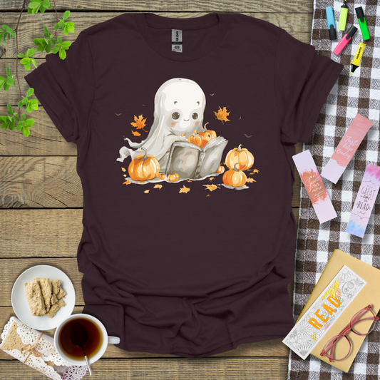 Cute Halloween Ghost Reading a Book Graphic T Shirt