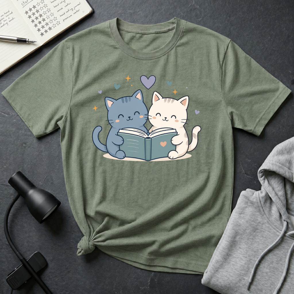 Couple Cat Reading T Shirt