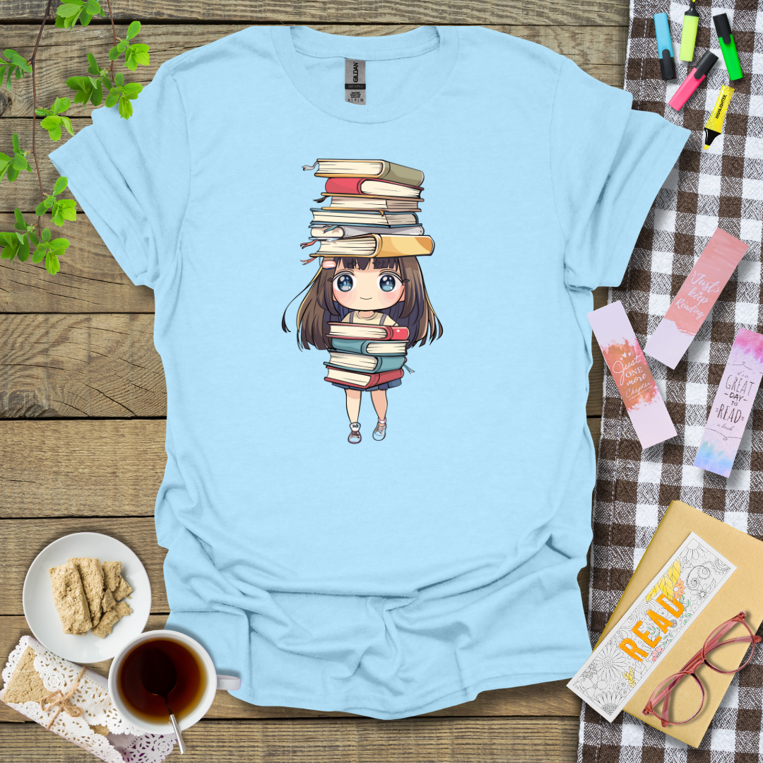 Cute Girl Collecting Books Graphic T Shirt