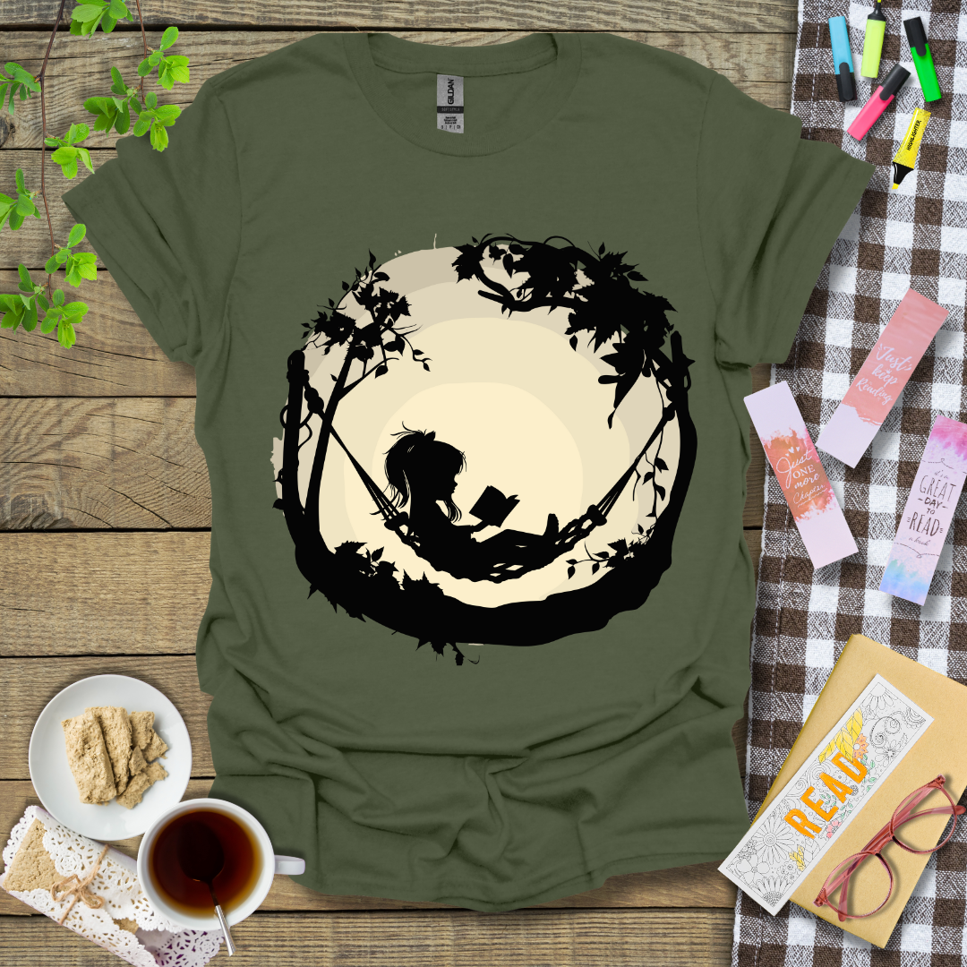 A Girl Reading A Hammock Graphic T Shirt