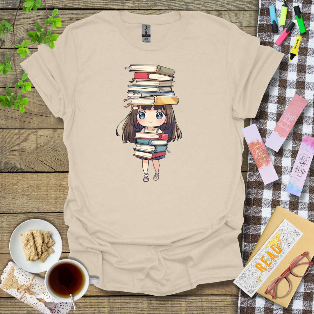 Cute Girl Collecting Books Graphic T Shirt