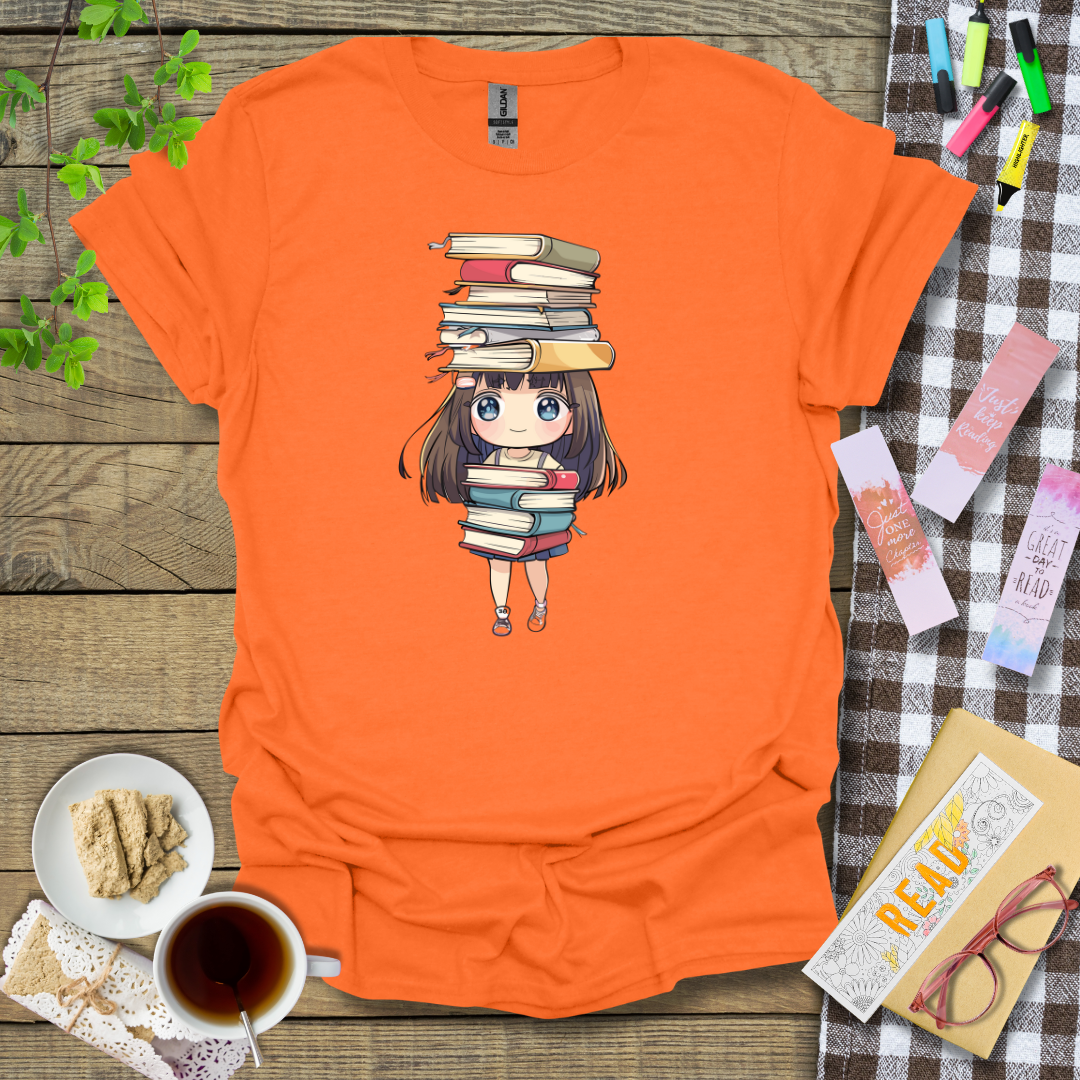 Cute Girl Collecting Books Graphic T Shirt