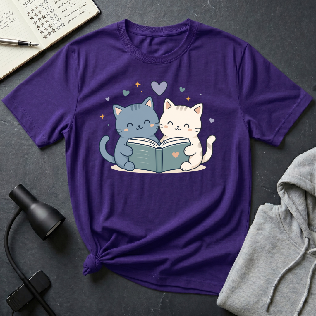 Couple Cat Reading T Shirt