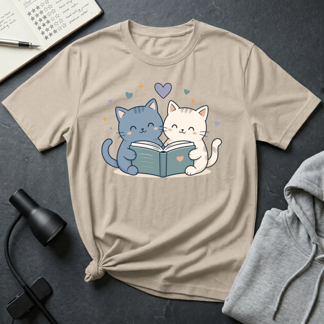 Couple Cat Reading T Shirt