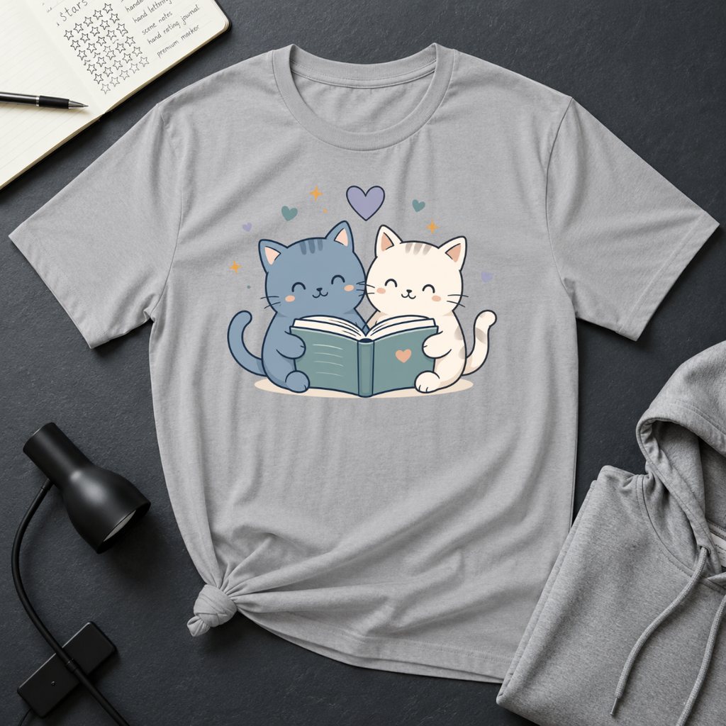 Couple Cat Reading T Shirt