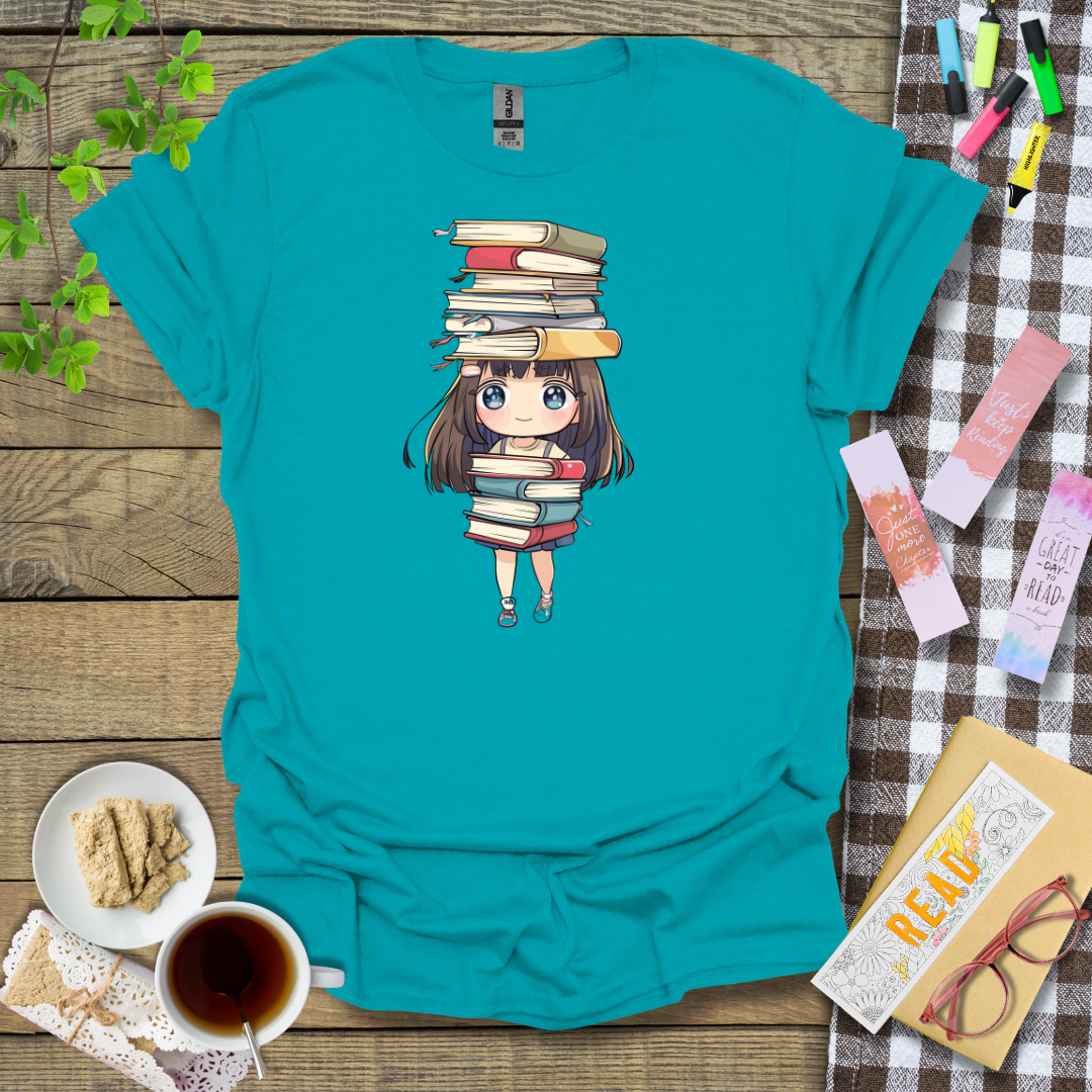 Cute Girl Collecting Books Graphic T Shirt