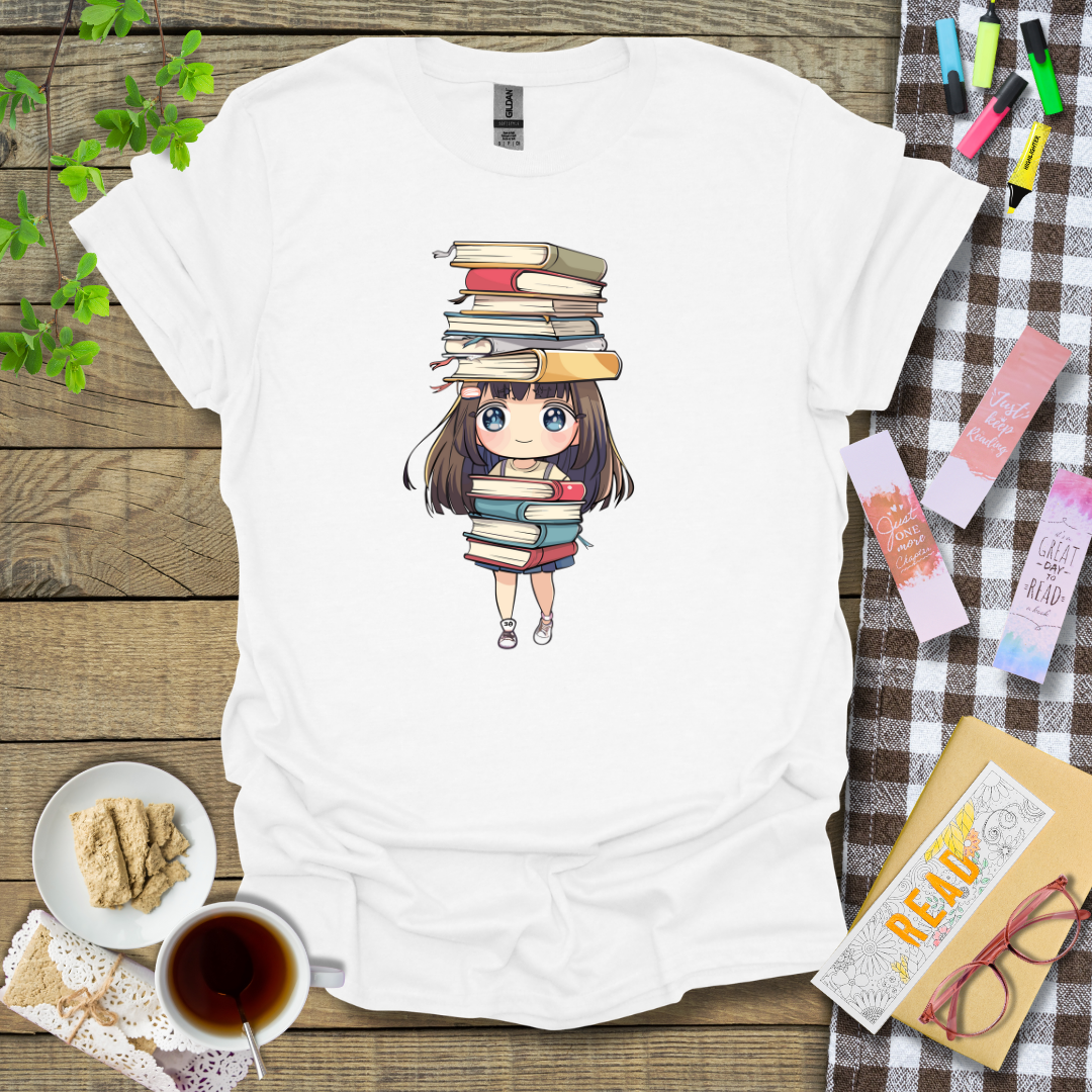 Cute Girl Collecting Books Graphic T Shirt