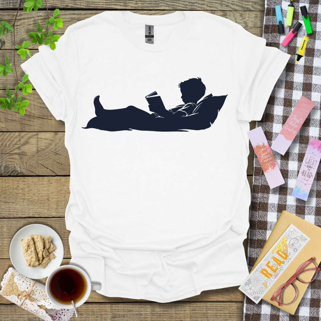Silhouette Of A Boy Reading In Bed Graphic T Shirt