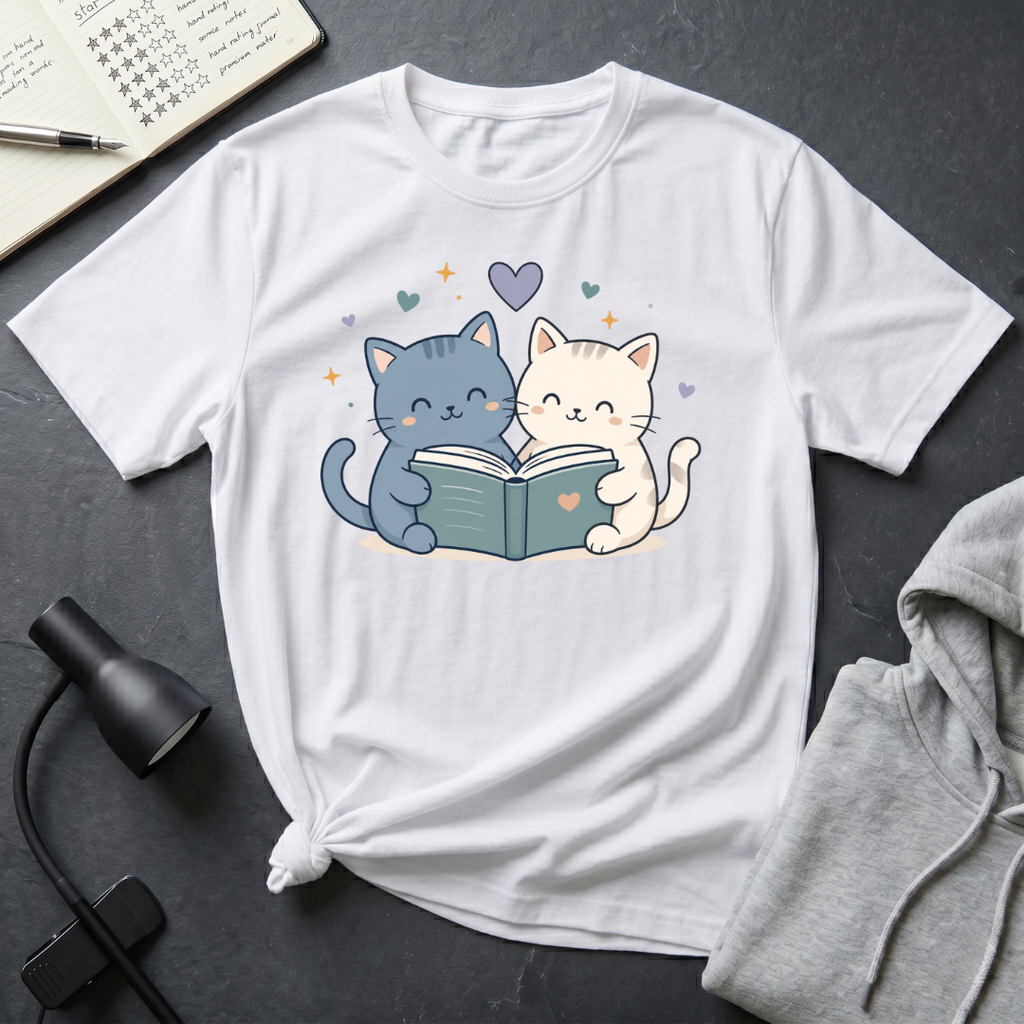 Couple Cat Reading T Shirt